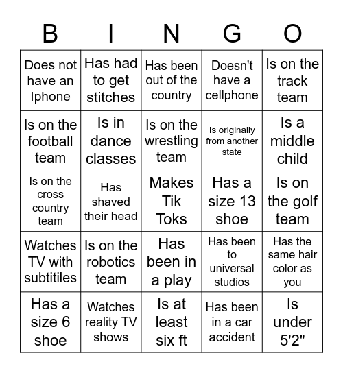 Get to know You BINGO Card