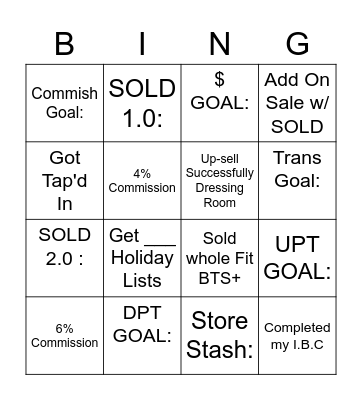 Holiday Todays Action Plan Bingo Card