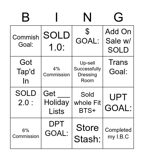 Holiday Todays Action Plan Bingo Card