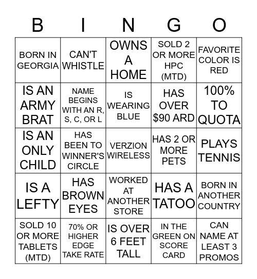 Team LaGrange Bingo Card