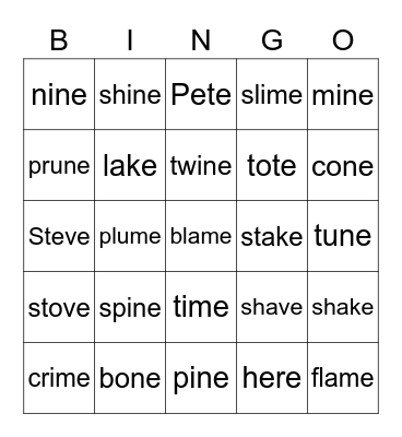 VCE Bingo Card