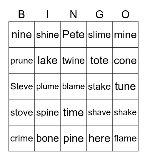 VCE Bingo Card