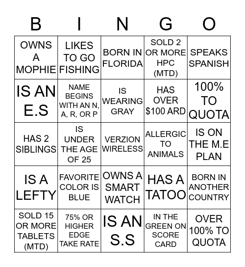 Team LaGrange Bingo Card