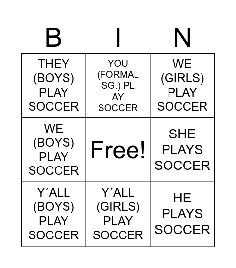 Presente del verbo JUGAR Bingo Card