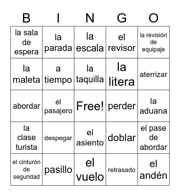 A viajar Bingo Card