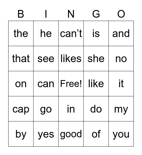 Week 8 Word Wall Bingo Card