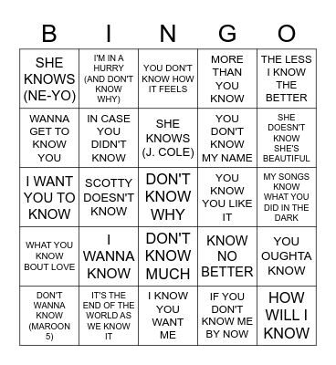 KNOW Bingo Card