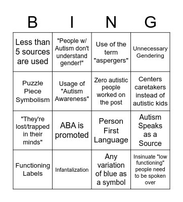 Support Patrol Autism Post Bingo Card