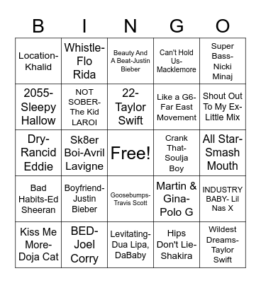 Musical Bingo Card