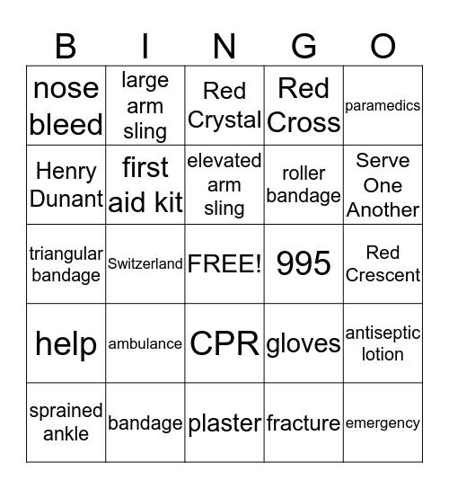 Red Cross Bingo Card