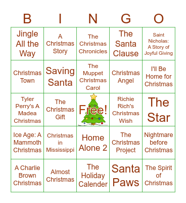 Christmas Movie Bingo Card