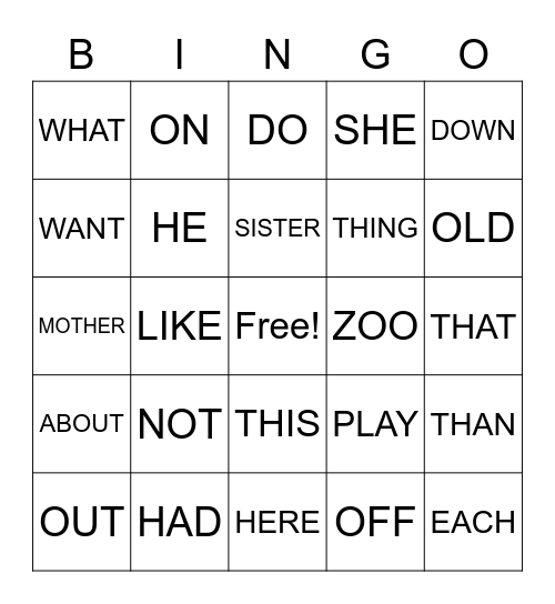 HIGH FREQUENCY WORDS #1 Bingo Card