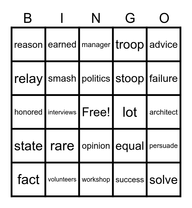 Module 5 Week 2 Vocabulary Bingo Card