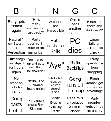 Mattman DND Bingo Card