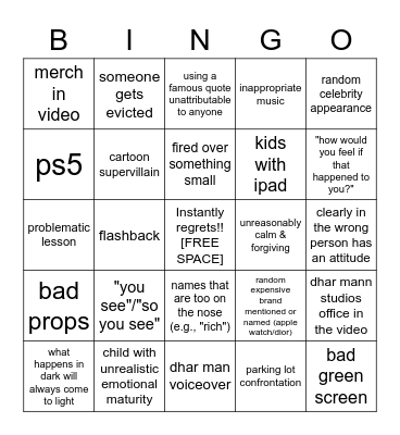 Dhar Mann bingo Card