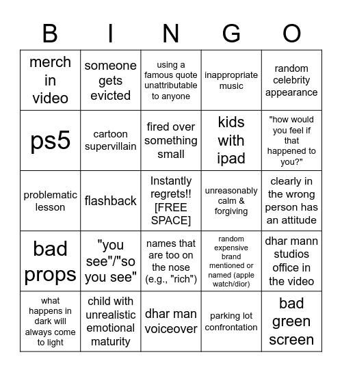 Dhar Mann bingo Card