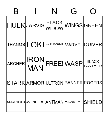 AVENGERS Bingo Card