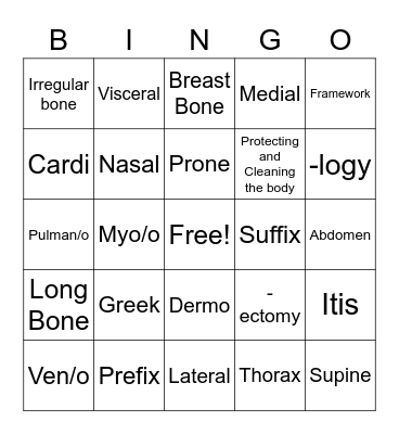 Med Term Final Exam Bingo Card