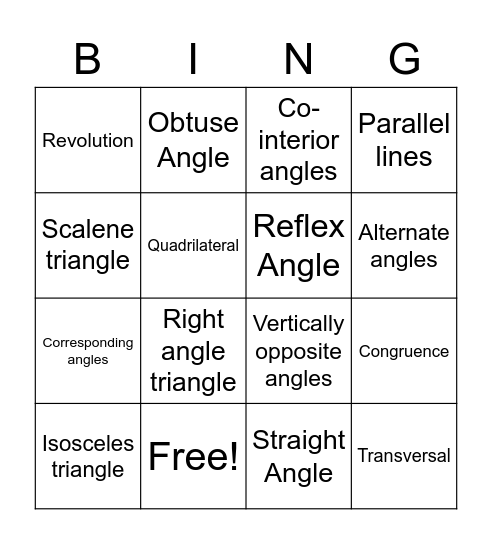 Geometric Reasoning Bingo Card