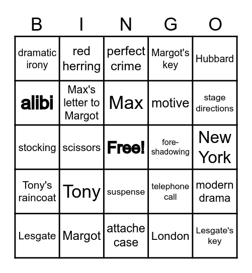 Dial "M" for Murder Bingo Card