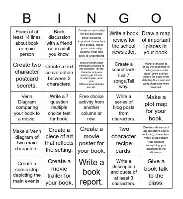 7th Grade Book Bingo Card