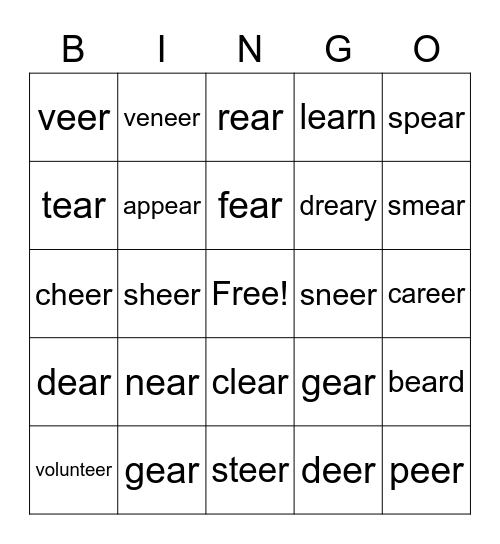 Macqlit G ee and ear Bingo Card