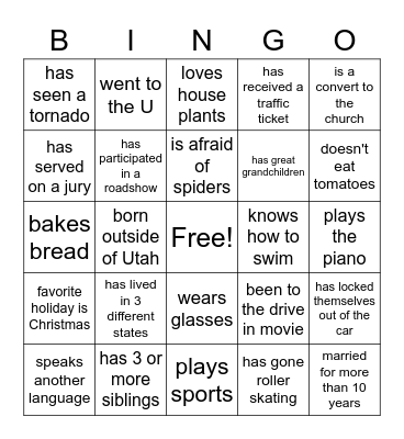Relief Society Bingo Card