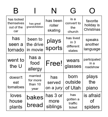 Let's Get to Know Each other Bingo Card