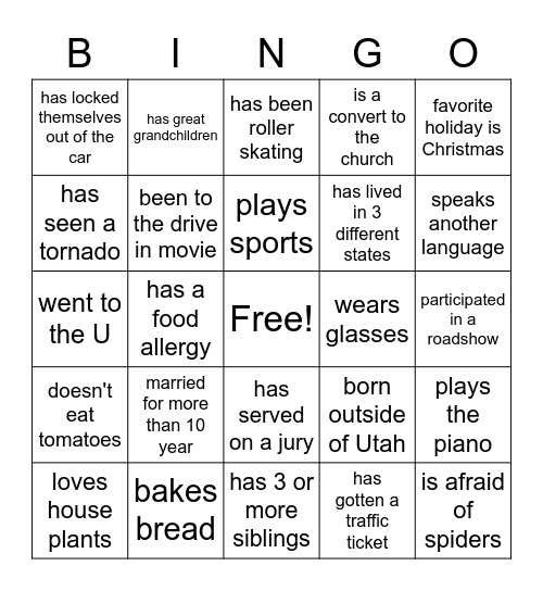Let's Get to Know Each other Bingo Card
