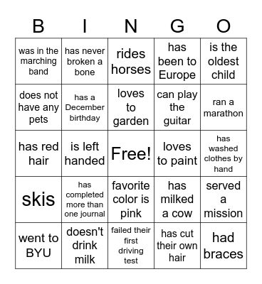 Let's Get to Know You Bingo Card