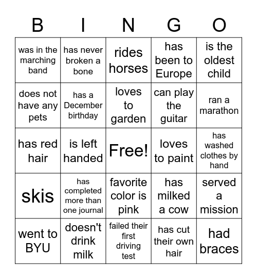 Let's Get to Know You Bingo Card