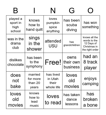 Let's Get to Know You Bingo Card