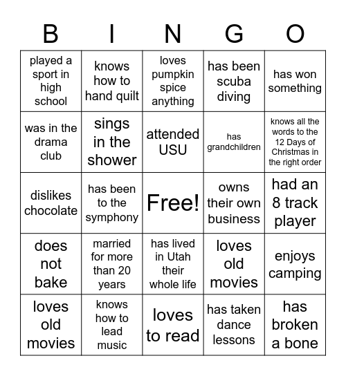 Let's Get to Know You Bingo Card