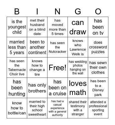 Let's Get to Know You Bingo Card
