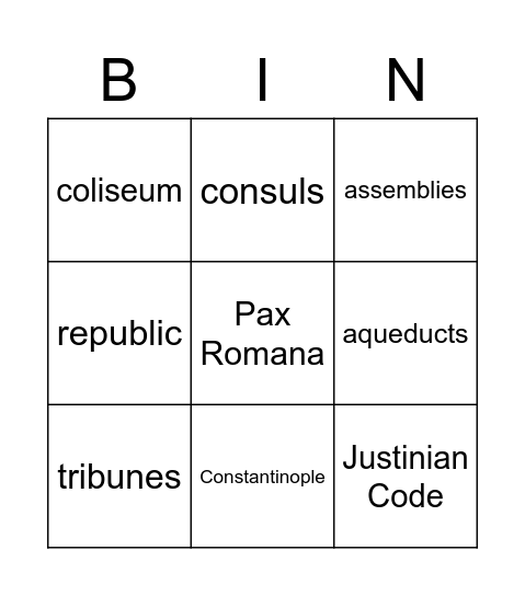 Ancient Rome Bingo Card