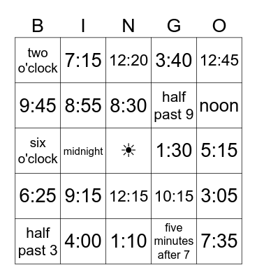 Time Bingo Card