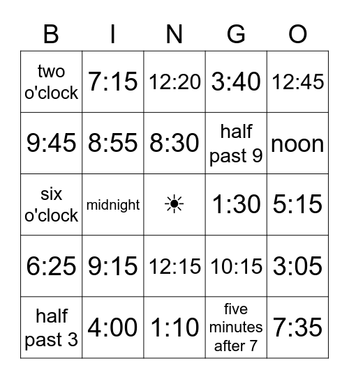 Time Bingo Card