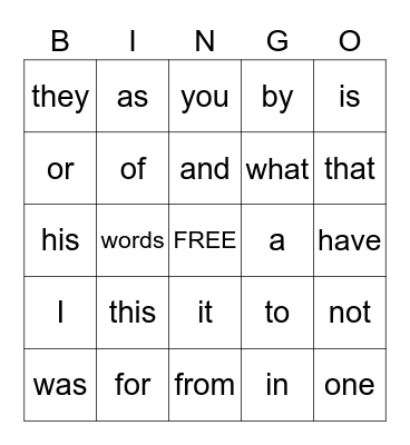 Site Word Bingo I Bingo Card