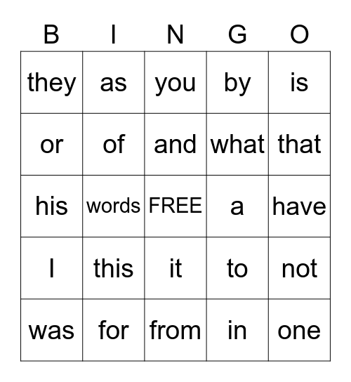 Site Word Bingo I Bingo Card