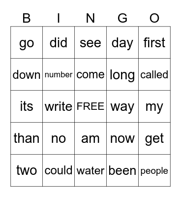 Site Words Bingo III Bingo Card