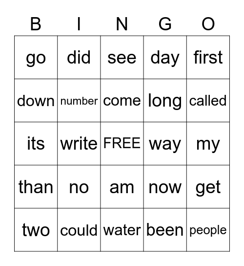 Site Words Bingo III Bingo Card