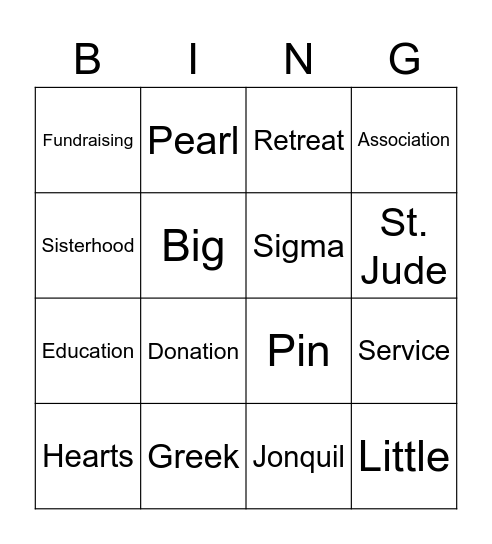 Bingo for St. Jude Bingo Card