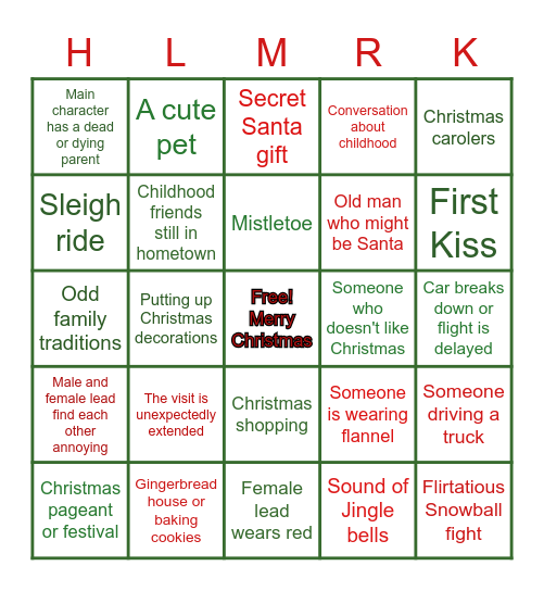 Hallmark movies Bingo Card