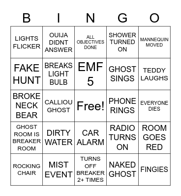 HECKMADDIE'S PHASMOPHOBIA BINGO Card