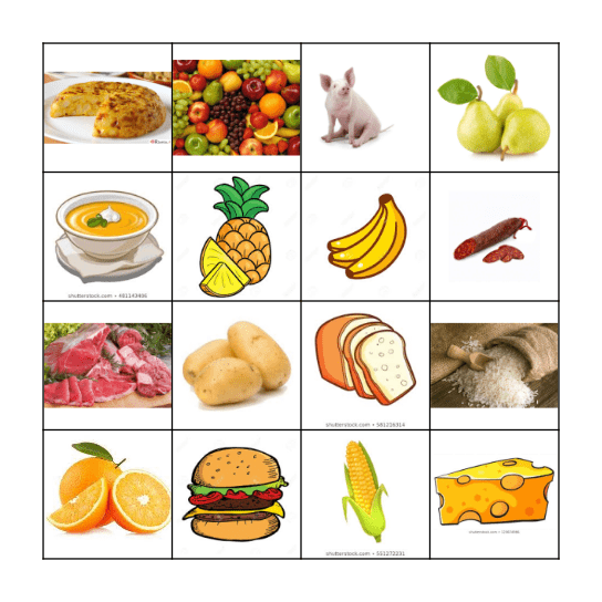 Bingo de la comida Bingo Card
