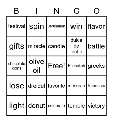 Chanuka Bingo Card