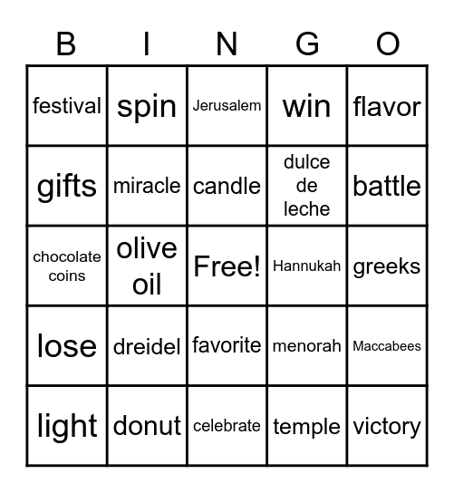 Chanuka Bingo Card