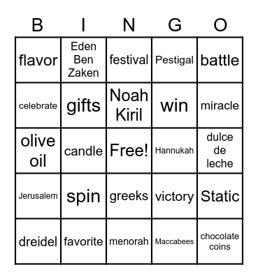 Chanuka Bingo Card