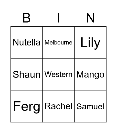 Untitled Bingo Card