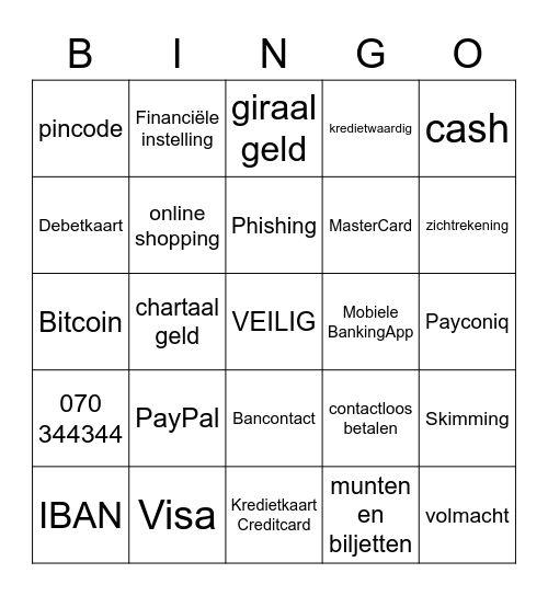 T1 level 4: betaalmiddelen Bingo Card